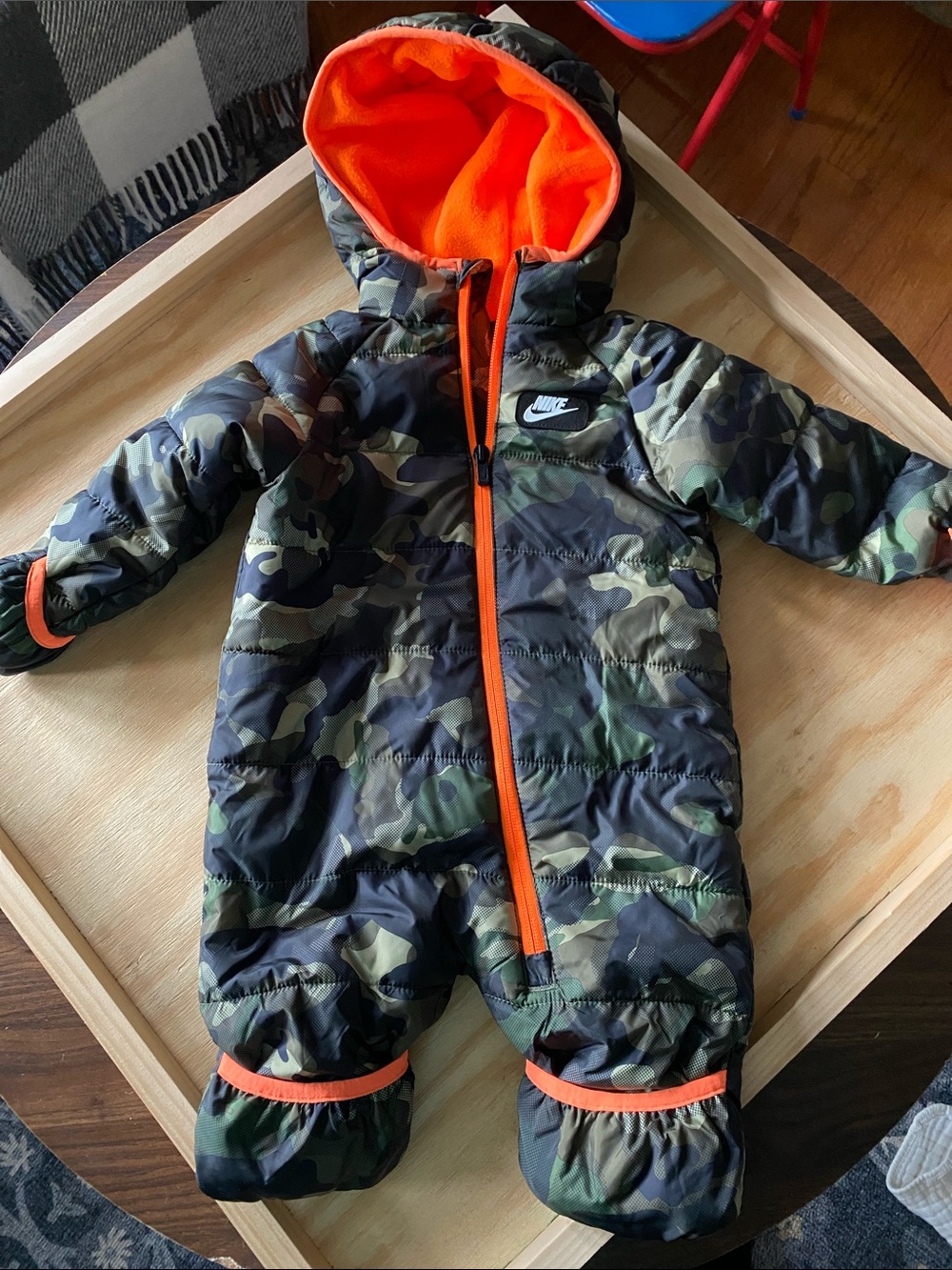 Nike Camo Infant Snowsuit with Bright Orange Lining